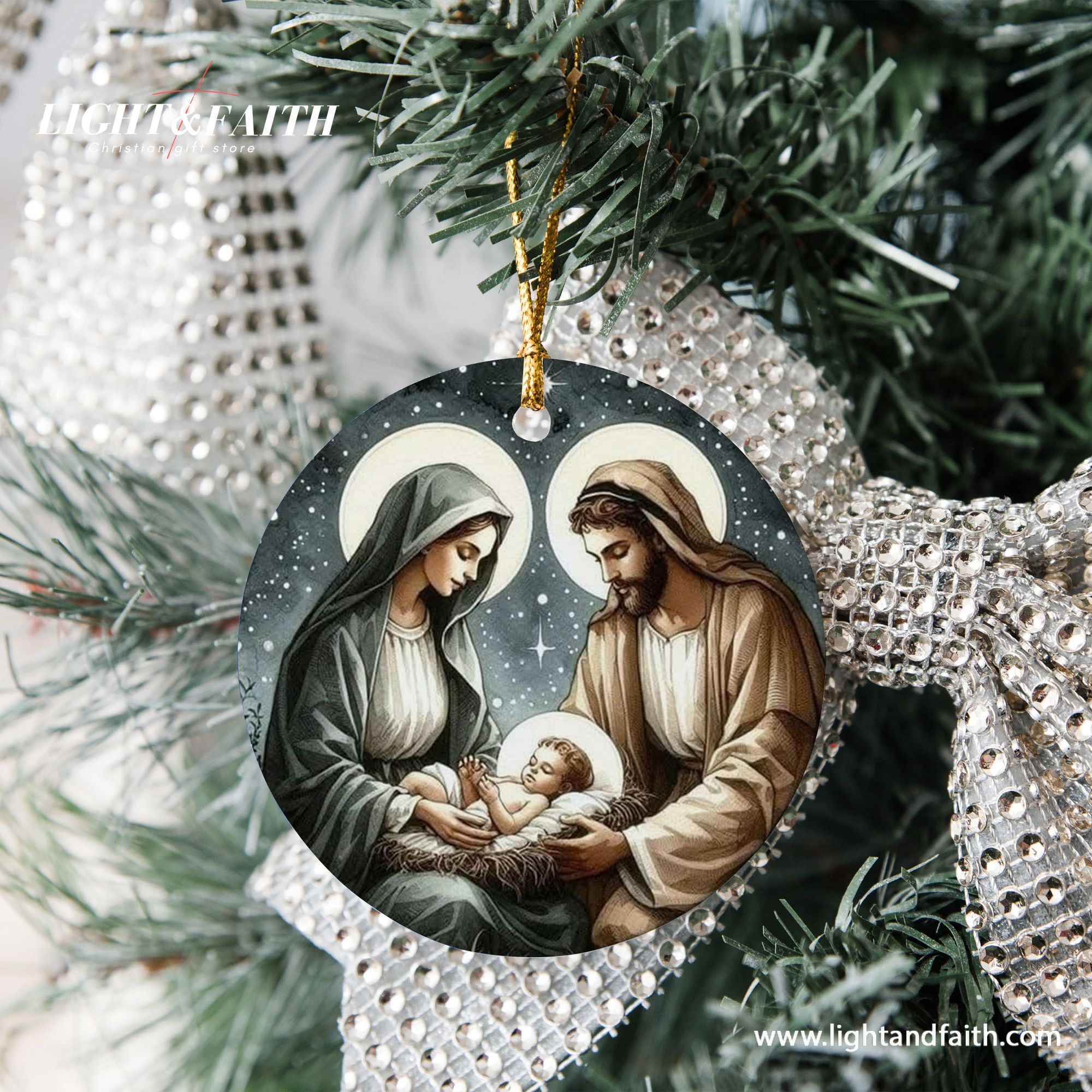 Holy Family Christmas Ornament, Nativity Scene Ornament with Mary Joseph and Baby Jesus, Christian Holiday Decoration, Religious Xmas Tree Decor DCLAF35